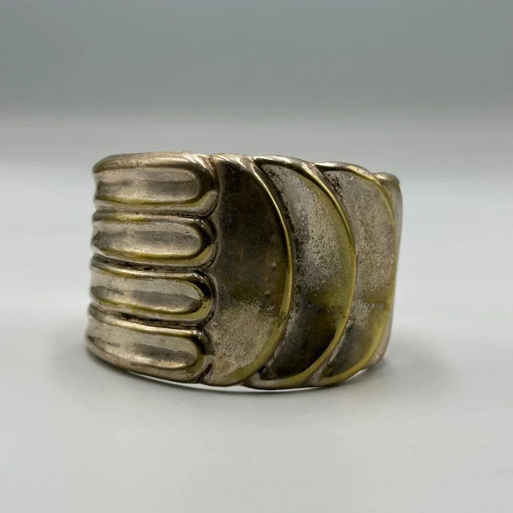 Cuff Bracelet Silver Plated Wide Sculpted Wave Design Bold Statement Jewelry